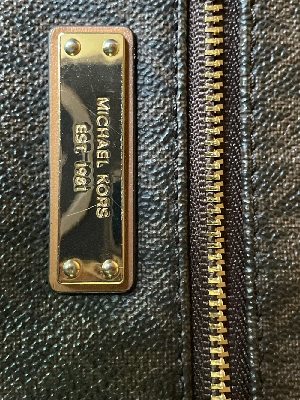 Michael Kors Brown and Gold Logo Zip Wristlet